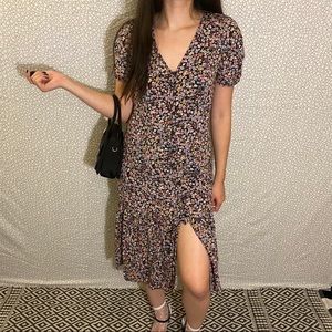 flowy floral print button down midi dress